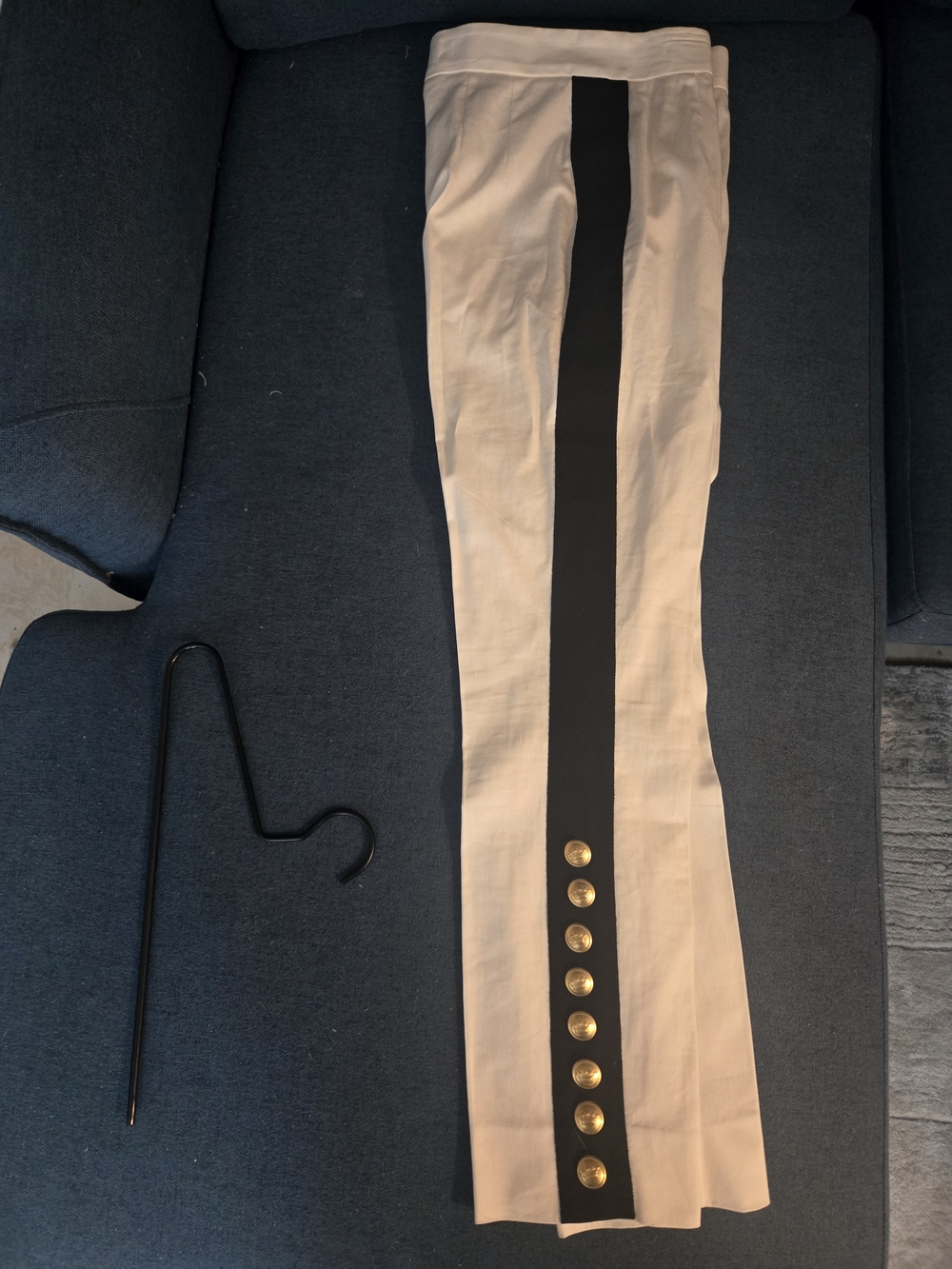 Dolce & Gabbana Cream Pants with Black Stripe and Gold Buttons